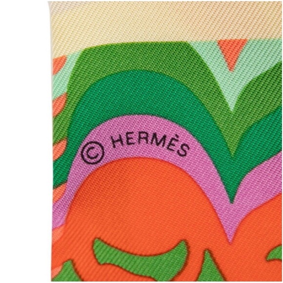 Hermes Multicolor Silk Twilly Scarf with Orange Case - Picture 5 of 8